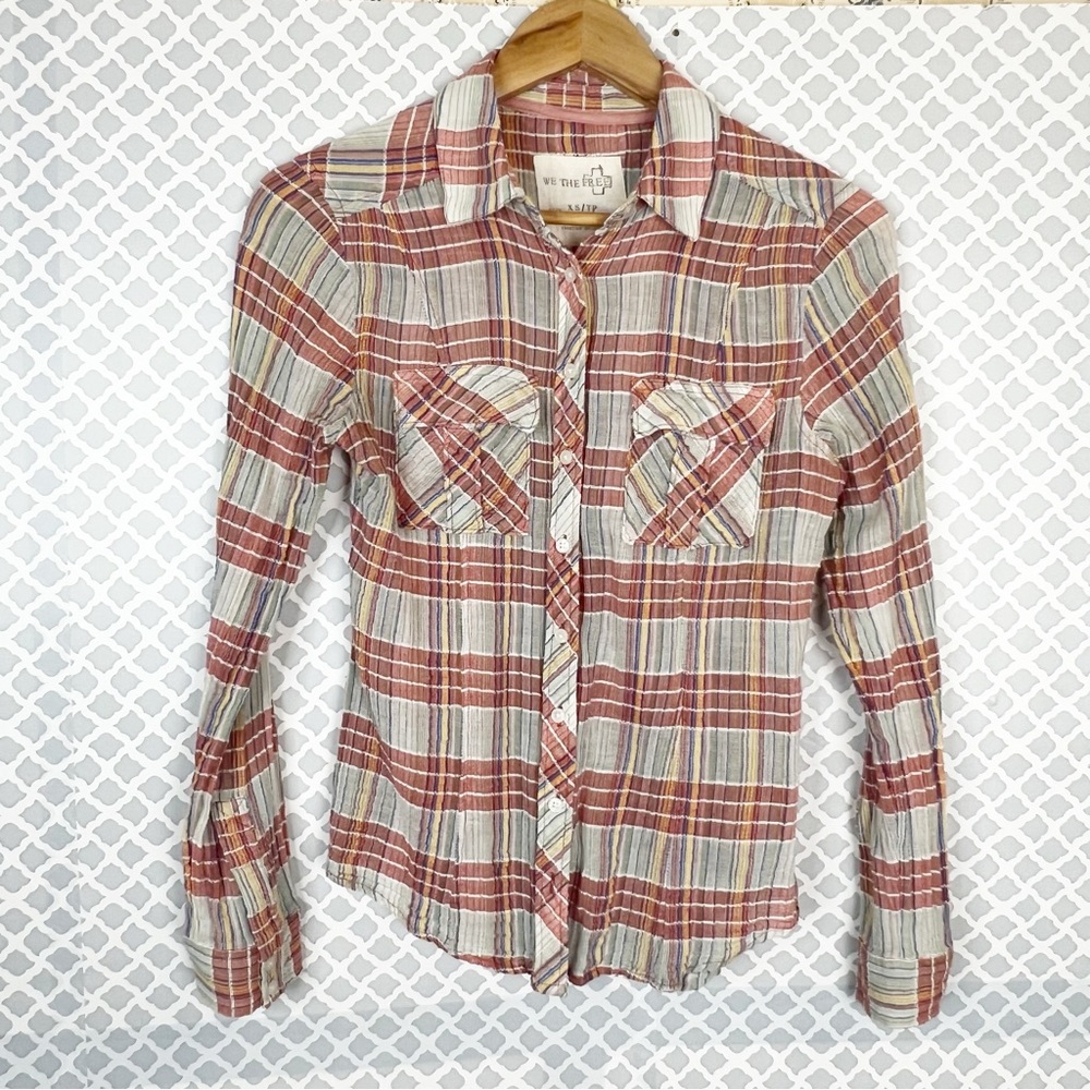 GUC We The Free Plaid Gauze Long Sleeve Shirt - Picture 1 of 10